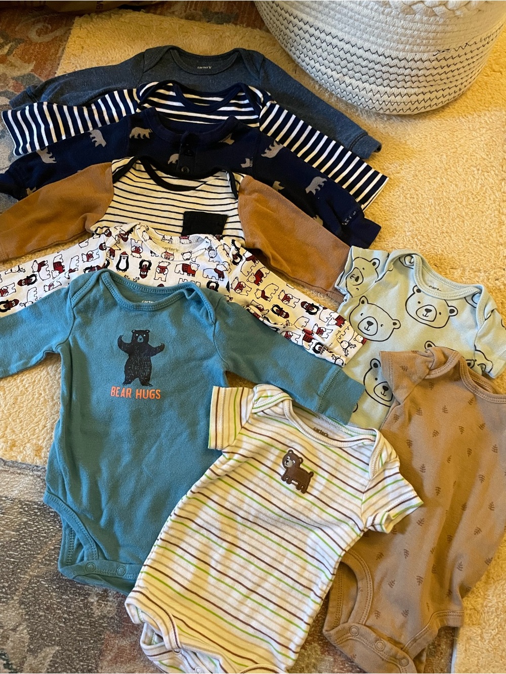 Bears Blue Long Short Sleeve Striped Brown Onesies 9pcs Boys 3m